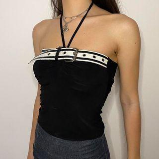 Halter-neck Striped Sleeveless Knit Top