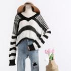 Loose-fit Striped Knit Sweater Black - One Size