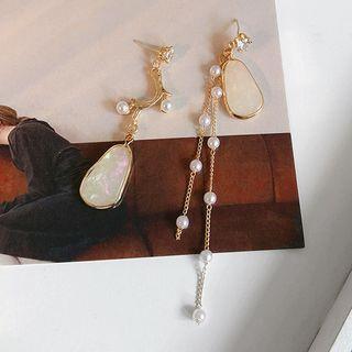 Non-matching Faux Pearl Glaze Fringed Earring 1 Pair - Silver Needle - As Shown In Figure - One Size
