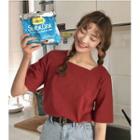 Square Neck Elbow-sleeve T-shirt