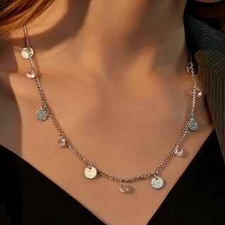 Metal Disc Necklace 01-dz-234 - Silver - One Size