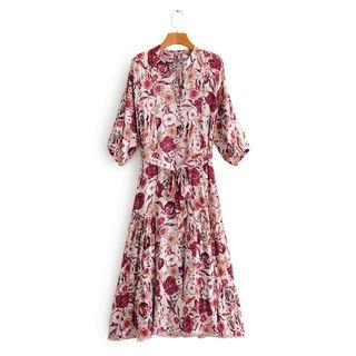 Floral Print Tie-front A-line Midi Dress