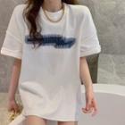 Short Sleeve Round Neck Lettering T-shirt White - One Size
