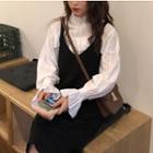 Stand Collar Blouse / Sleeveless V-neck Midi Dress