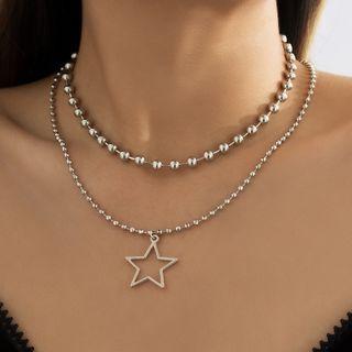 Star Pendant Layered Alloy Necklace 3499 - Silver - One Size
