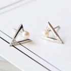 Rhinestone Triangle Freshwater Pearl Stud Earring