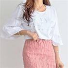Hello Beaded Ruffle-trim T-shirt