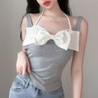 Bow-accent Two-tone Halter Top