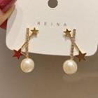 Rhinestone Faux Pearl Alloy Star Earring 1 Pair - As Shown In Figure - One Size
