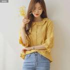 Frilled-collar Puff-sleeve Floral Blouse