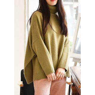 Turtleneck Slit-side Wool Blend Sweater