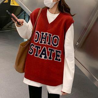 Sleeveless Lettering Knit Top / Long-sleeve Plain T-shirt