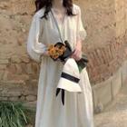 Bubble-elbow-sleeve Embroidered V-neck Chiffon Sundress