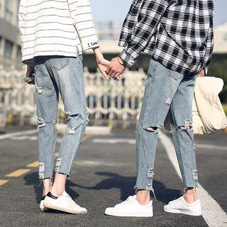 Couple Matching Ripped Washed Jeans