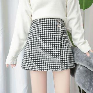 Houndstooth Buttoned A-line Skirt