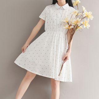 Bees Print Collared A-line Dress