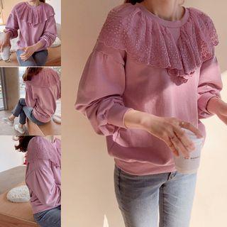Lace-collar Puff-sleeve Pullover