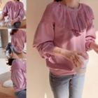 Lace-collar Puff-sleeve Pullover