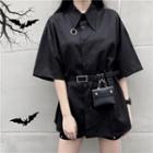 Short-sleeve Belted Long Shirt