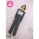 Lace-trim Long Puff Sleeve T-shirt