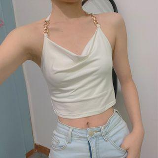 Chain Strap Cropped Halter Top