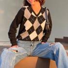 V Neck Plaid Sweater