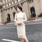 Mock-neck Lace Hem Knit Dress