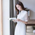 Short-sleeve Lace Pleated Dress