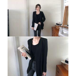 Collarless Open-front Crepe Jacket