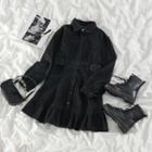 Long-sleeve Denim Dress Black - One Size