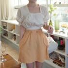 Puff-sleeve Cropped Blouse / A-line Skirt