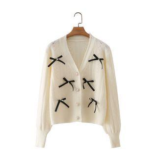 Bow Detail Cardigan White - S