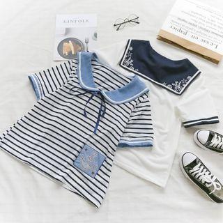 Sailor Collar Short-sleeve T-shirt As Shown In Figure - One Size
