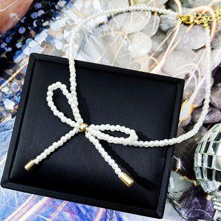 Bow Faux-pearl Choker Silver - One Size