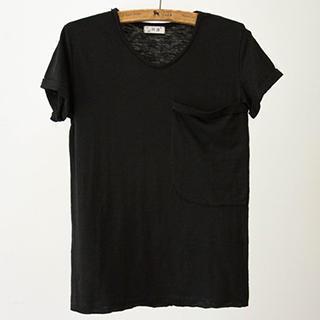 Short-sleeve Pocket-accent Plain T-shirt