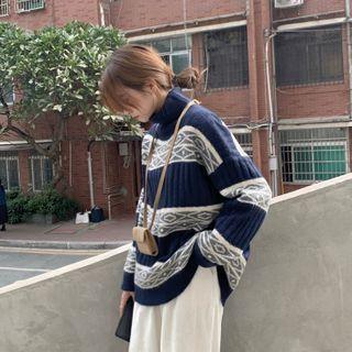 Mock-neck Two Tone Sweater