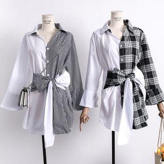 Long-sleeve Bow Panel Shirt Dress