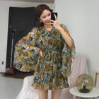 Bell-sleeve Floral Chiffon Playsuit