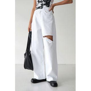 Slit Wide-leg Cotton Pants