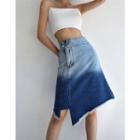 Frayed Denim High-waist Skirt