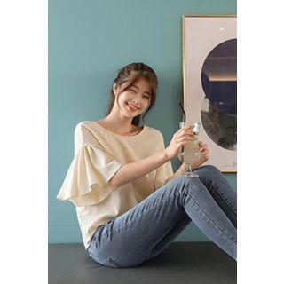 Ruffle-sleeve Knot-back Top