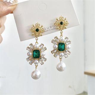 Faux Pearl Faux Crystal Dangle Earring 1 Pair - White - One Size