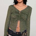 Ruffled Trim Long-sleeve V-neck Crop Top