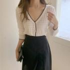 Contrast Trim V-neck Knit Cardigan White - One Size