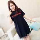 Lettering Lace Panel Short-sleeve T-shirt Dress