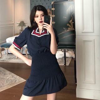 Color-block Short-sleeve Slim-fit Dress