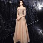 Short-sleeve Off-shoulder Floral A-line Evening Gown