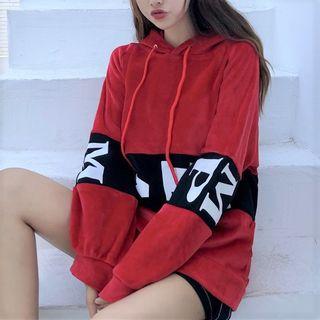 Fleece-lined Letter Print Velvet Hoodie