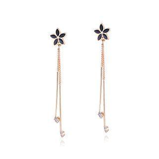 Fashion And Simple Plated Rose Gold Flower Tassel 316l Stainless Steel Earrings With Cubic Zircon Rose Gold - One Size
