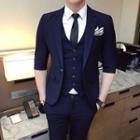 Suit Set: 3/4-sleeve Blazer + Dress Vest + Cropped Dress Pants